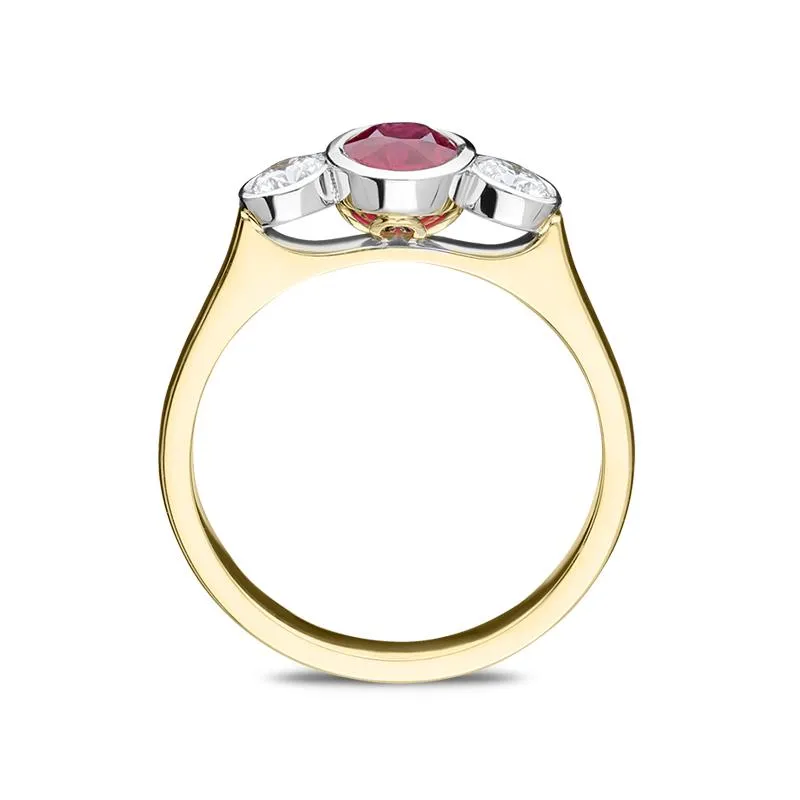 18ct Yellow Gold 1.26ct Ruby Diamond Trilogy Ring D