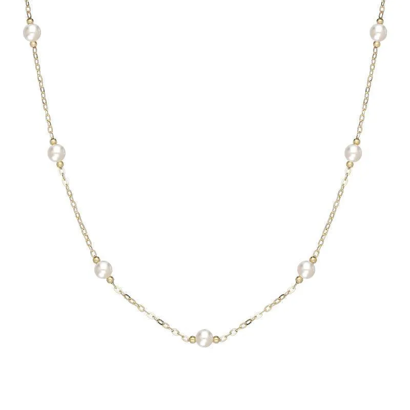 18ct Yellow Gold 5mm White Pearl Necklace