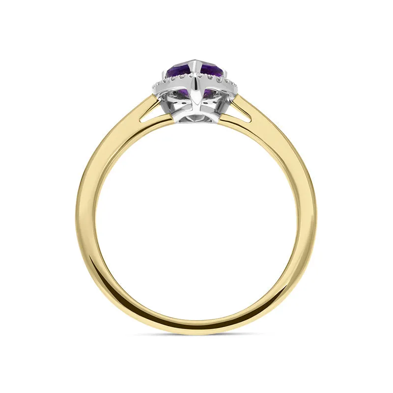 18ct Yellow Gold Amethyst Diamond Pear Cut Halo Ring D