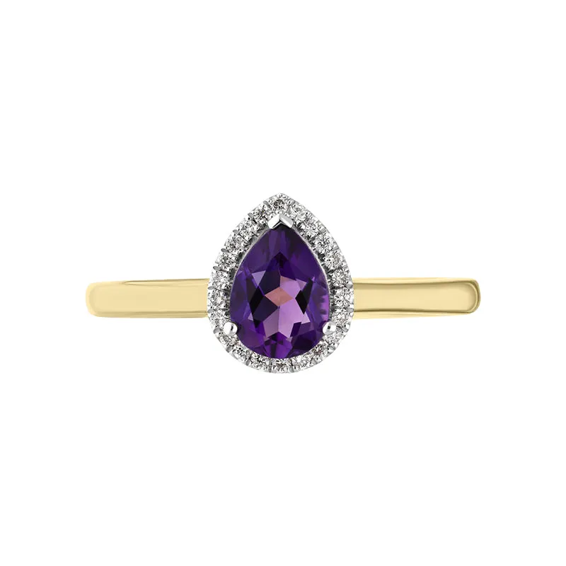 18ct Yellow Gold Amethyst Diamond Pear Cut Halo Ring D