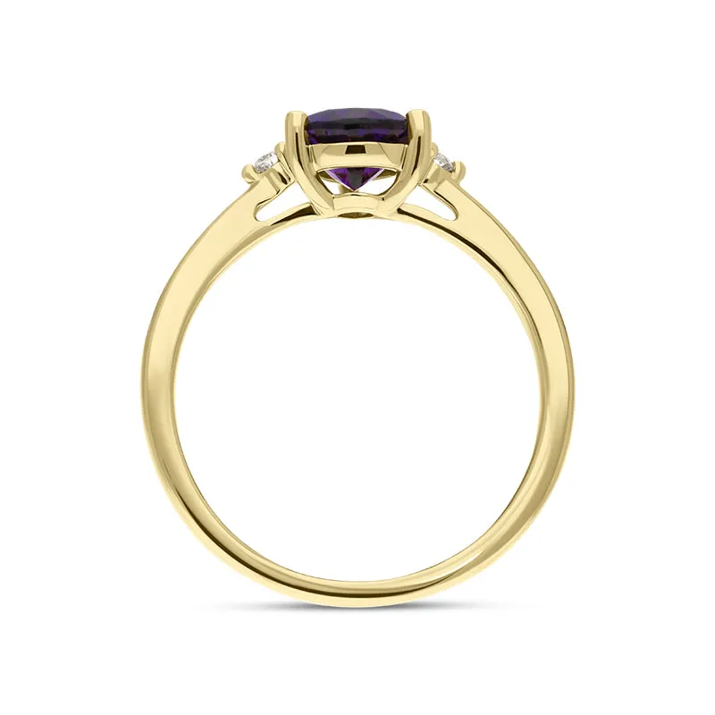 18ct Yellow Gold Amethyst Diamond Pear Cut Three Stone Ring