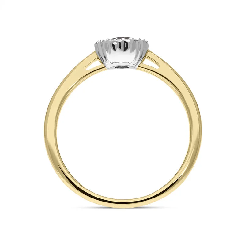 18ct Yellow Gold Amethyst Diamond Round Cut Halo Ring