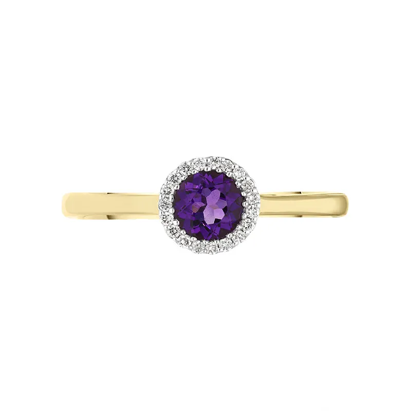 18ct Yellow Gold Amethyst Diamond Round Cut Halo Ring