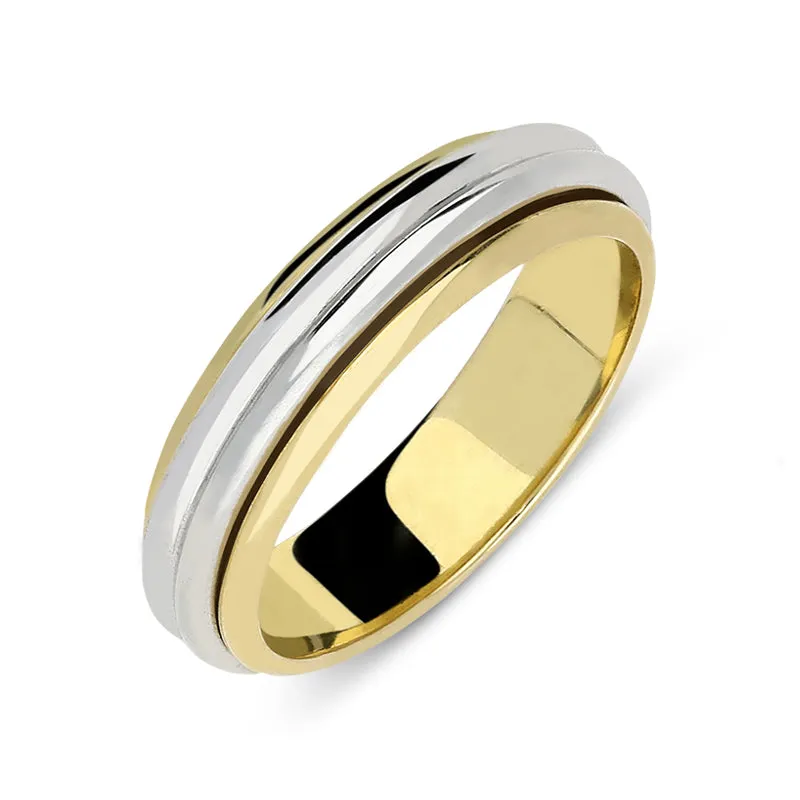18ct Yellow Gold Bi-Colour Ridged Wedding Ring