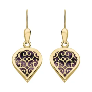 18ct Yellow Gold Blue John Flore Filigree Heart Drop Earrings