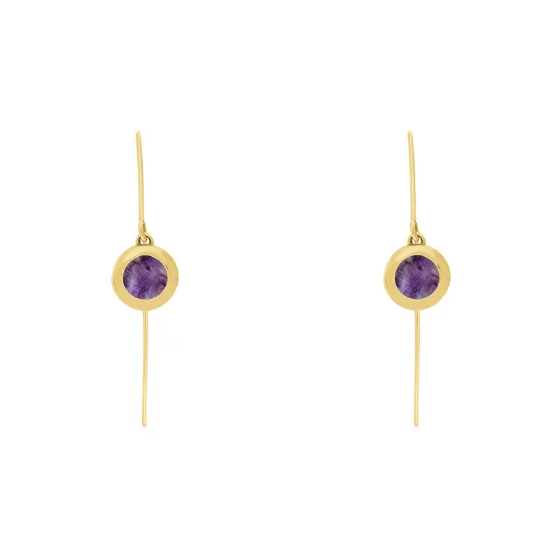 18ct Yellow Gold Blue John Heart Disc Drop Earrings