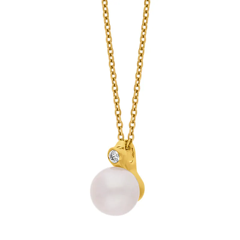 18ct Yellow Gold Diamond Akoya Pearl Necklace