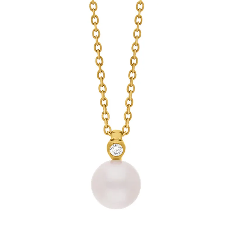 18ct Yellow Gold Diamond Akoya Pearl Necklace
