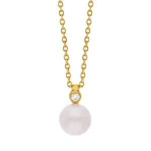 18ct Yellow Gold Diamond Akoya Pearl Necklace