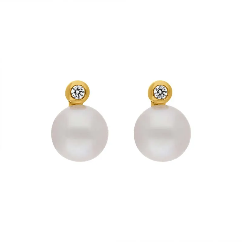 18ct Yellow Gold Diamond Akoya Pearl Stud Earrings