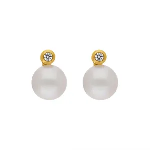 18ct Yellow Gold Diamond Akoya Pearl Stud Earrings