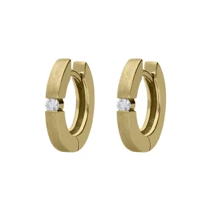 18ct Yellow Gold Diamond Brilliant Cut Satin Hoop Earrings