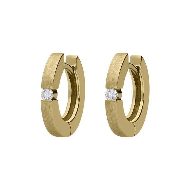 18ct Yellow Gold Diamond Brilliant Cut Satin Hoop Earrings