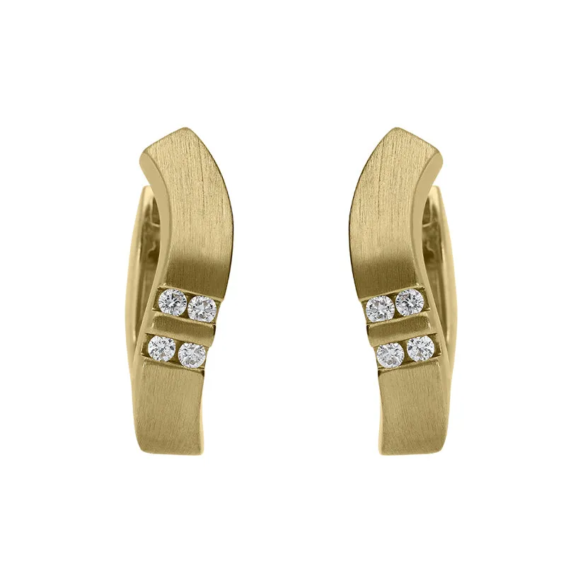 18ct Yellow Gold Diamond Curved Satin Hoop Earrings