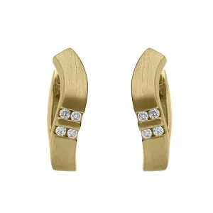 18ct Yellow Gold Diamond Curved Satin Hoop Earrings