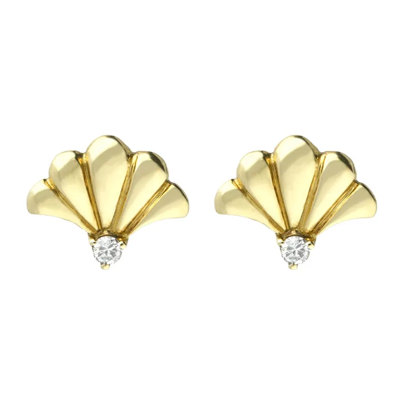 18ct Yellow Gold Diamond Fan Shaped Stud Earrings