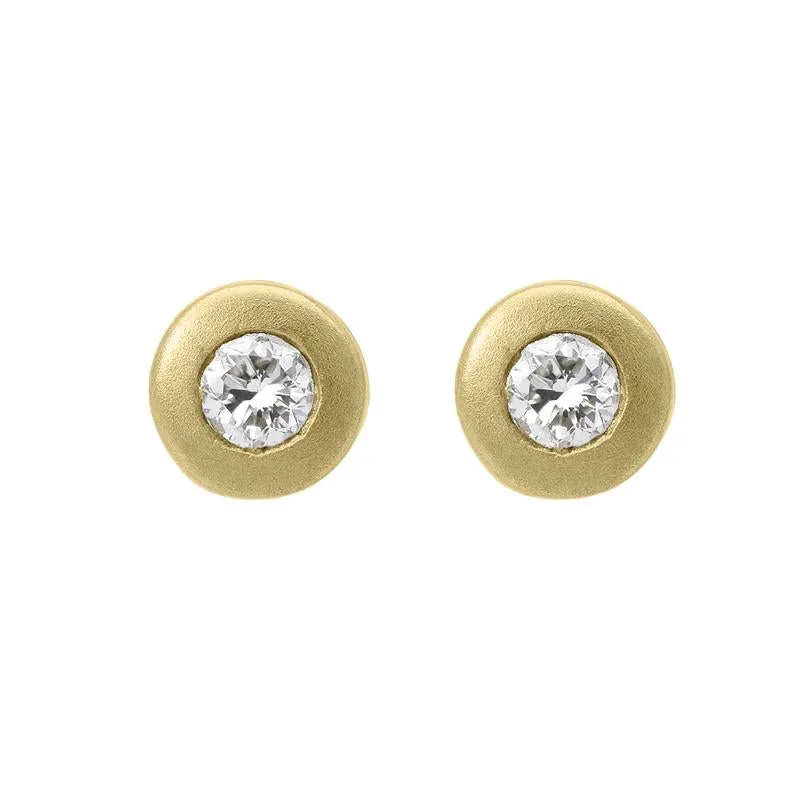 18ct Yellow Gold Diamond Solitaire Satin Stud Earrings