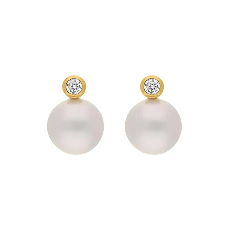 18ct Yellow Gold Diamond South Sea Pearl Stud Earrings