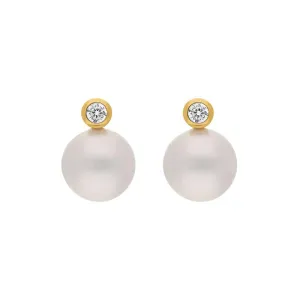 18ct Yellow Gold Diamond South Sea Pearl Stud Earrings