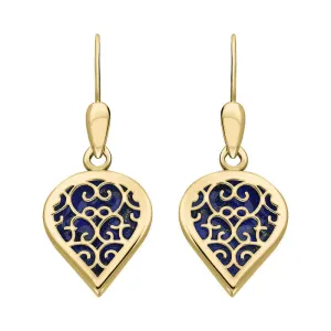 18ct Yellow Gold Lapis Lazuli Flore Filigree Heart Drop Earrings