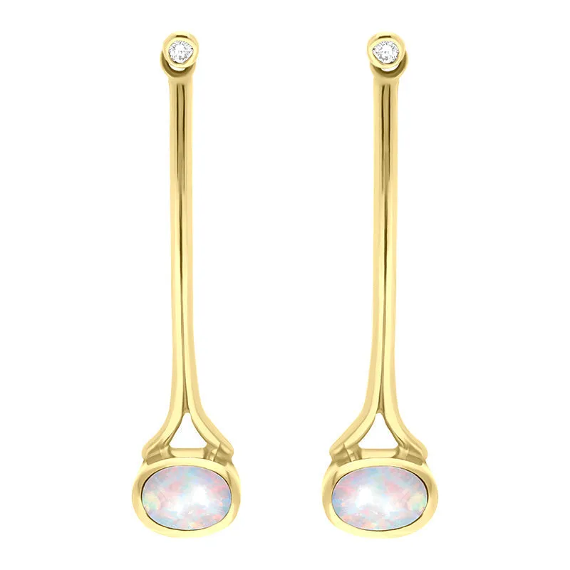18ct Yellow Gold Opal 0.06ct Diamond Long Drop Earrings D