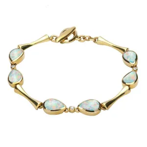 18ct Yellow Gold Opal 0.09ct Diamond Six Stone Pear Bracelet D