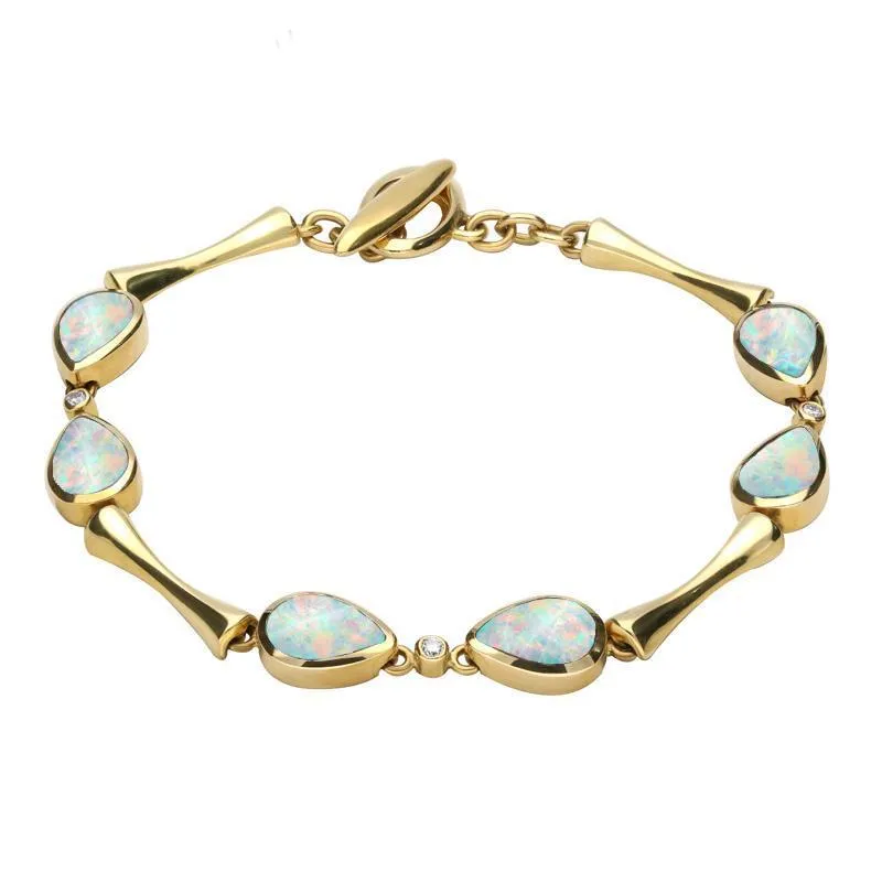 18ct Yellow Gold Opal 0.09ct Diamond Six Stone Pear Bracelet D