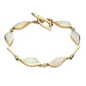 18ct Yellow Gold Opal 0.21ct Diamond Six Stone Leaf Bracelet D