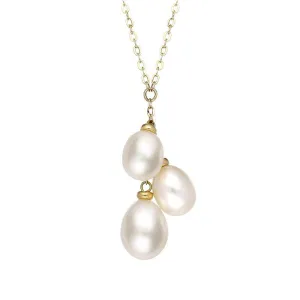 18ct Yellow Gold Three Stone White Pearl Necklace