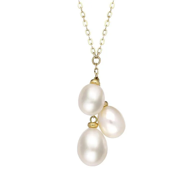 18ct Yellow Gold Three Stone White Pearl Necklace