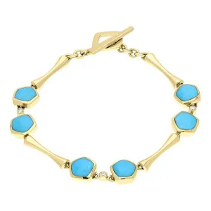 18ct Yellow Gold Turquoise Diamond Hexagon Shaped Bracelet