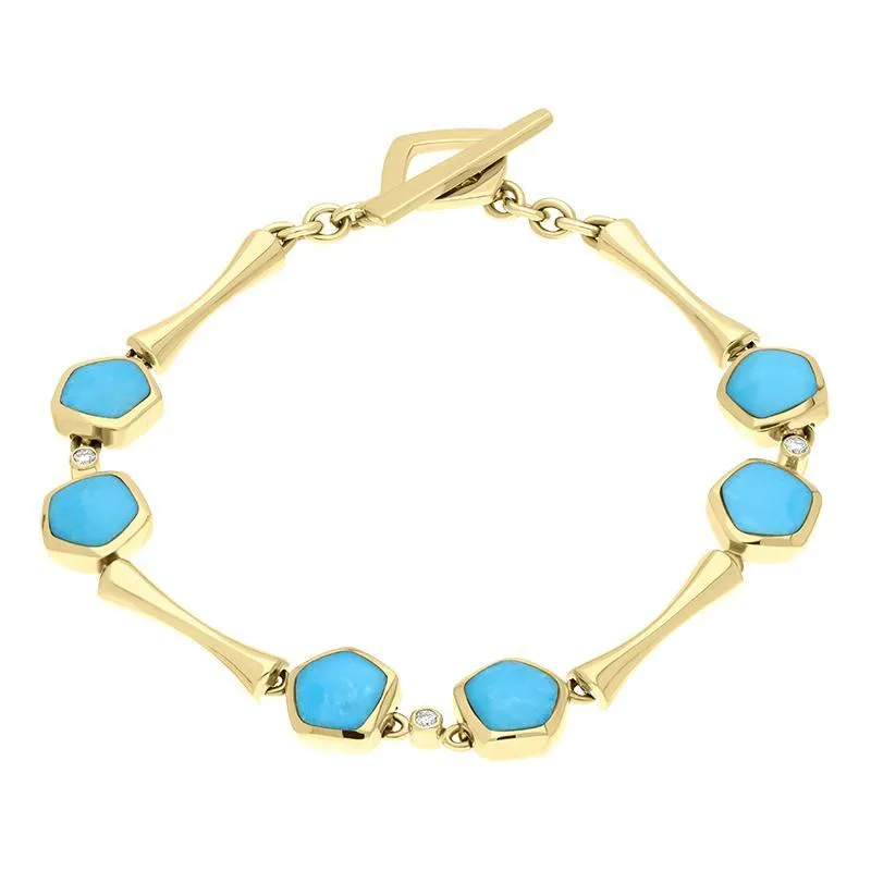 18ct Yellow Gold Turquoise Diamond Hexagon Shaped Bracelet