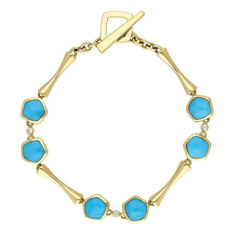18ct Yellow Gold Turquoise Diamond Hexagon Shaped Bracelet