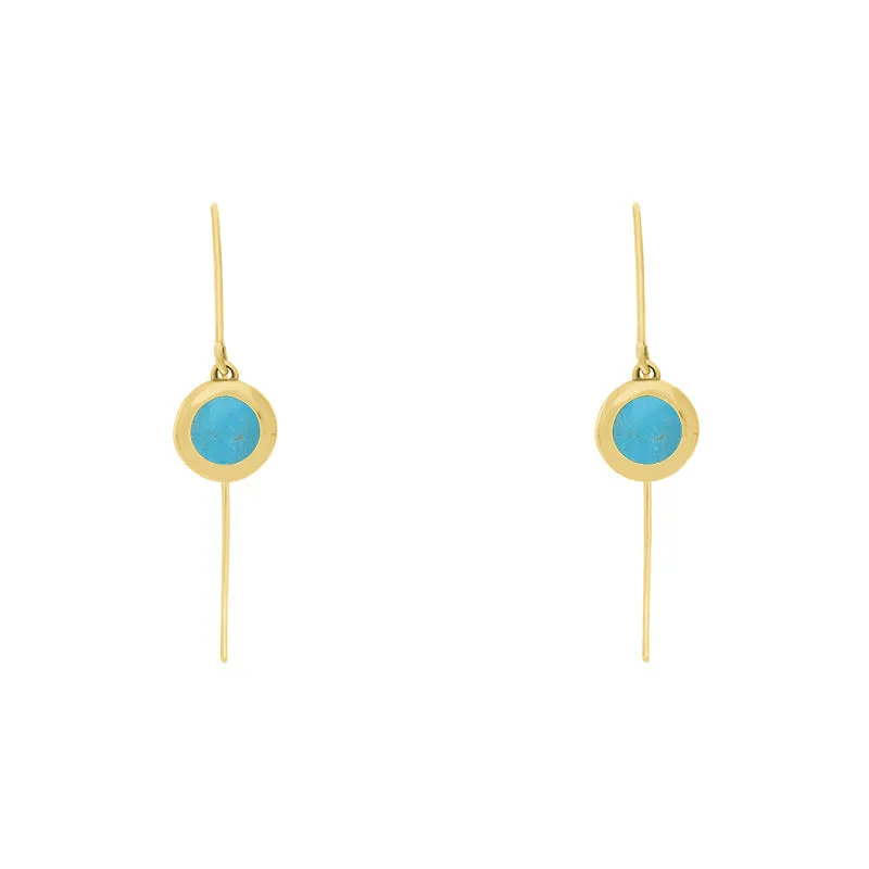18ct Yellow Gold Turquoise Heart Disc Drop Earrings