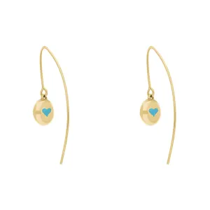 18ct Yellow Gold Turquoise Heart Disc Drop Earrings