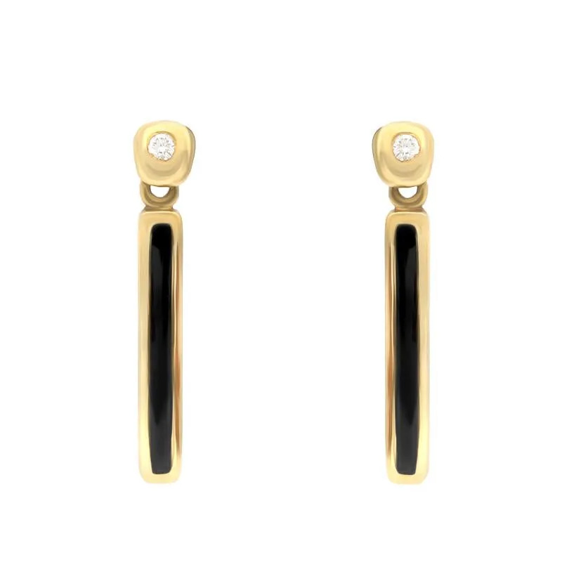 18ct Yellow Gold Whitby Jet Diamond Slim Oblong Drop Earrings D