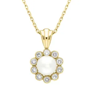 18ct Yellow Gold White Akoya Pearl Diamond Flower Necklace