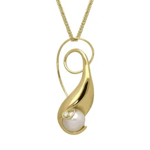 18ct Yellow Gold White Akoya Pearl Diamond Necklace