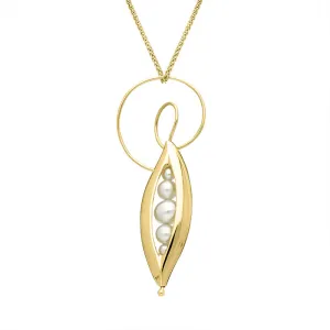 18ct Yellow Gold White Akoya Pearl Pod Necklace