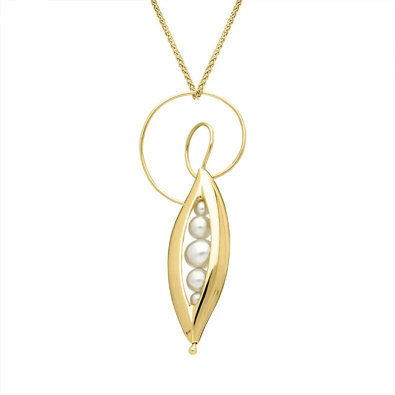 18ct Yellow Gold White Akoya Pearl Pod Necklace