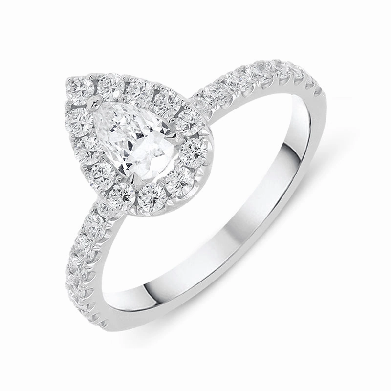 18ct White Gold 0.83ct Pear Cut Diamond Halo Ring