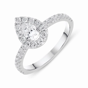 18ct White Gold 0.83ct Pear Cut Diamond Halo Ring