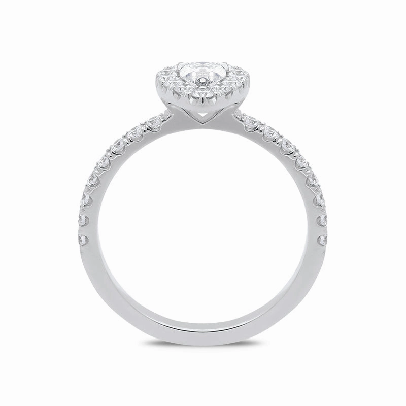 18ct White Gold 0.83ct Pear Cut Diamond Halo Ring