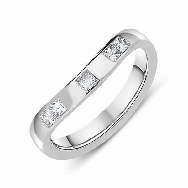 18ct White Gold Diamond Princess Cut Wishbone Wedding Ring D