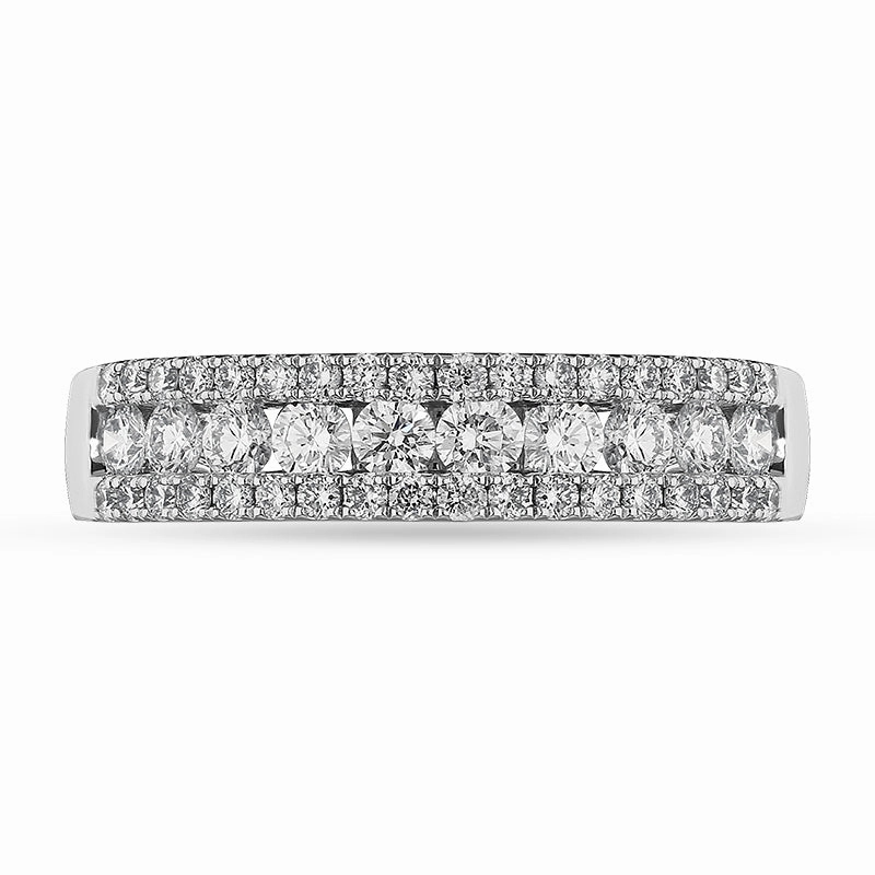 18ct White Gold Diamond Three Row Half Eternity Ring