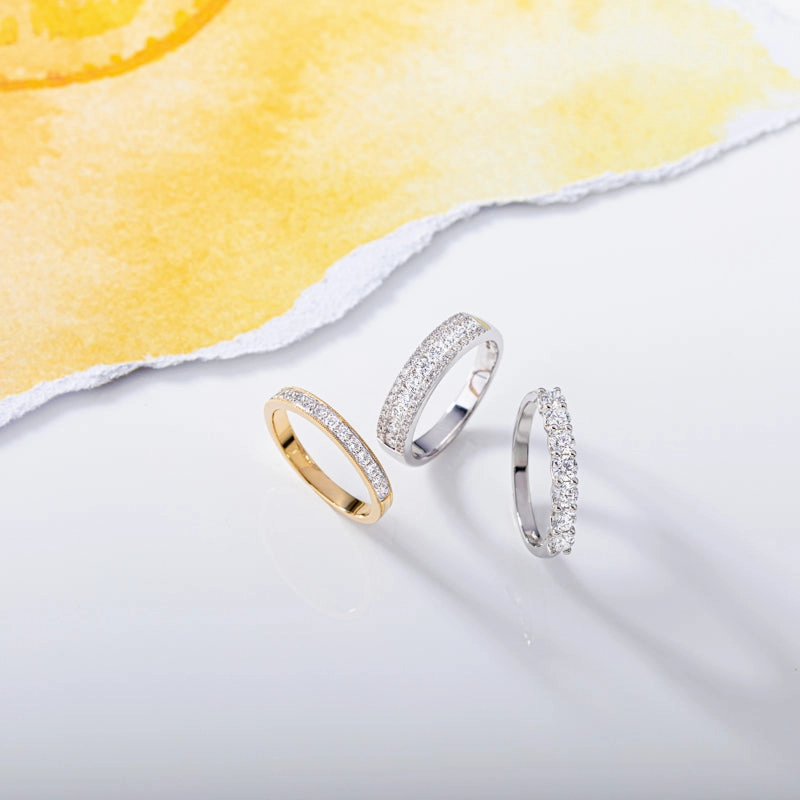 18ct White Gold Diamond Three Row Half Eternity Ring