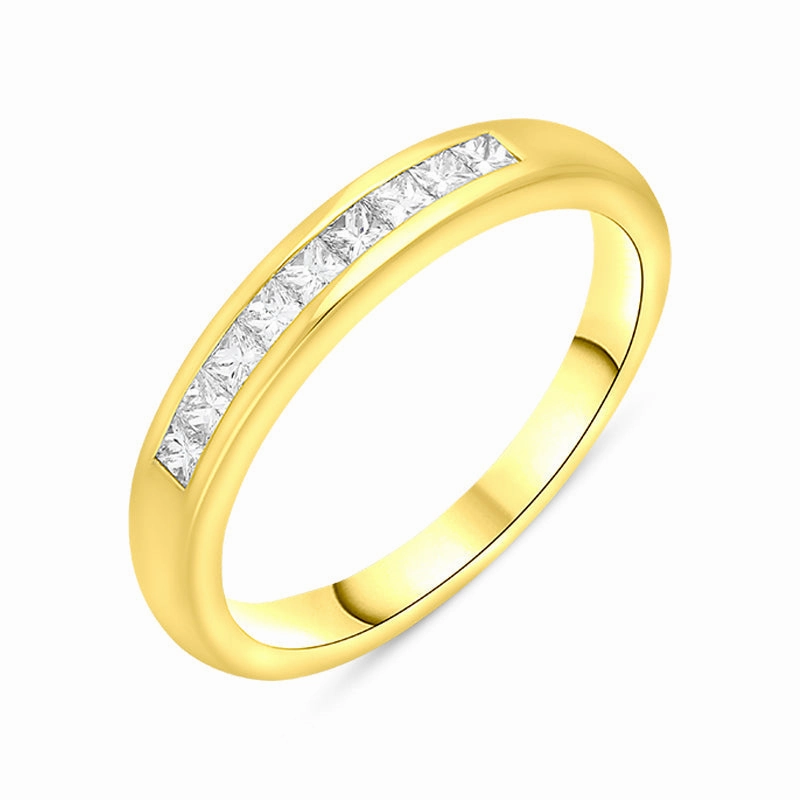 18ct Yellow Gold 0.35ct Diamond Princess Cut Channel Set Wedding Half Eternity Ring