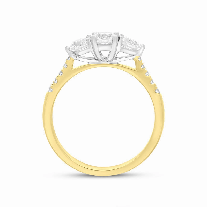 18ct Yellow Gold 0.86ct Diamond Three Stone Shoulder Set Ring
