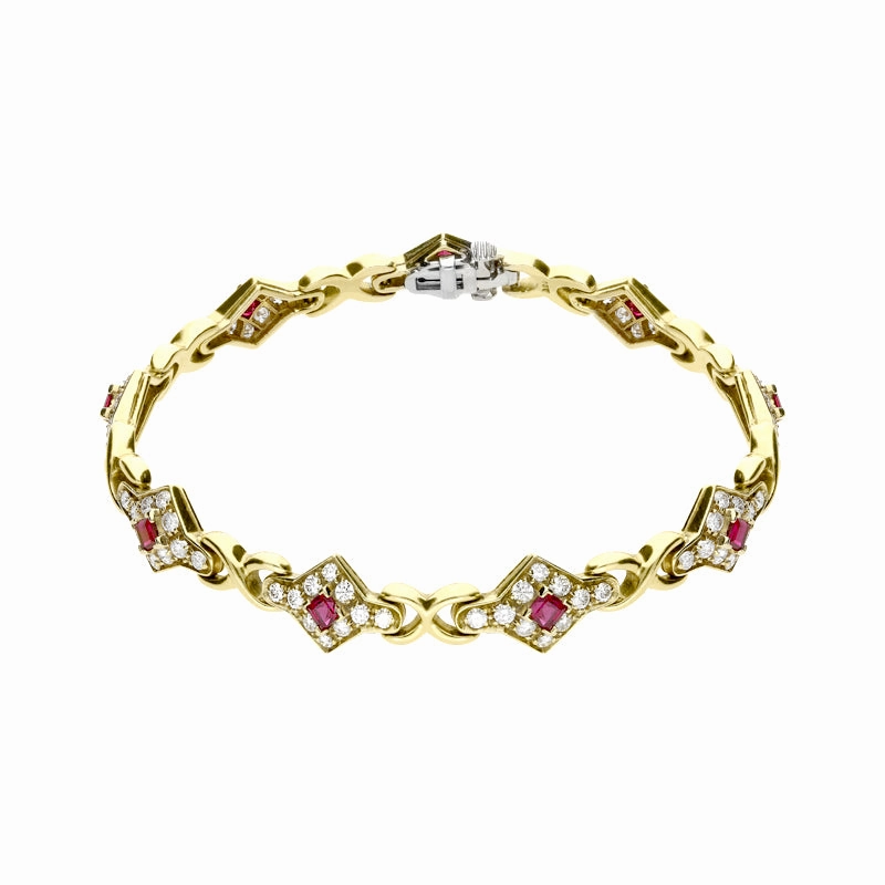 18ct Yellow Gold 1.79 Carat Diamond 1.69 Carat Ruby Bracelet