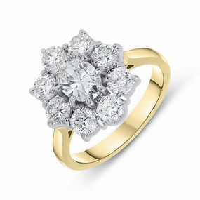 18ct Yellow Gold 2.18ct Diamond Floral Cluster Ring